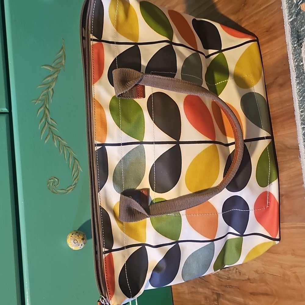 Orla Kiely Multicolor Stem Print Tote - White, Green, Yellow, Orange, Red, Black